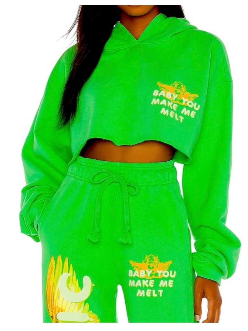Boys Lie Green Cropped Hoodie with 'Baby You Make Me Melt' Graphic